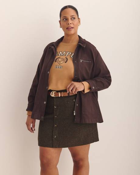 Curvy Brown Wool Blend Mini Skirt