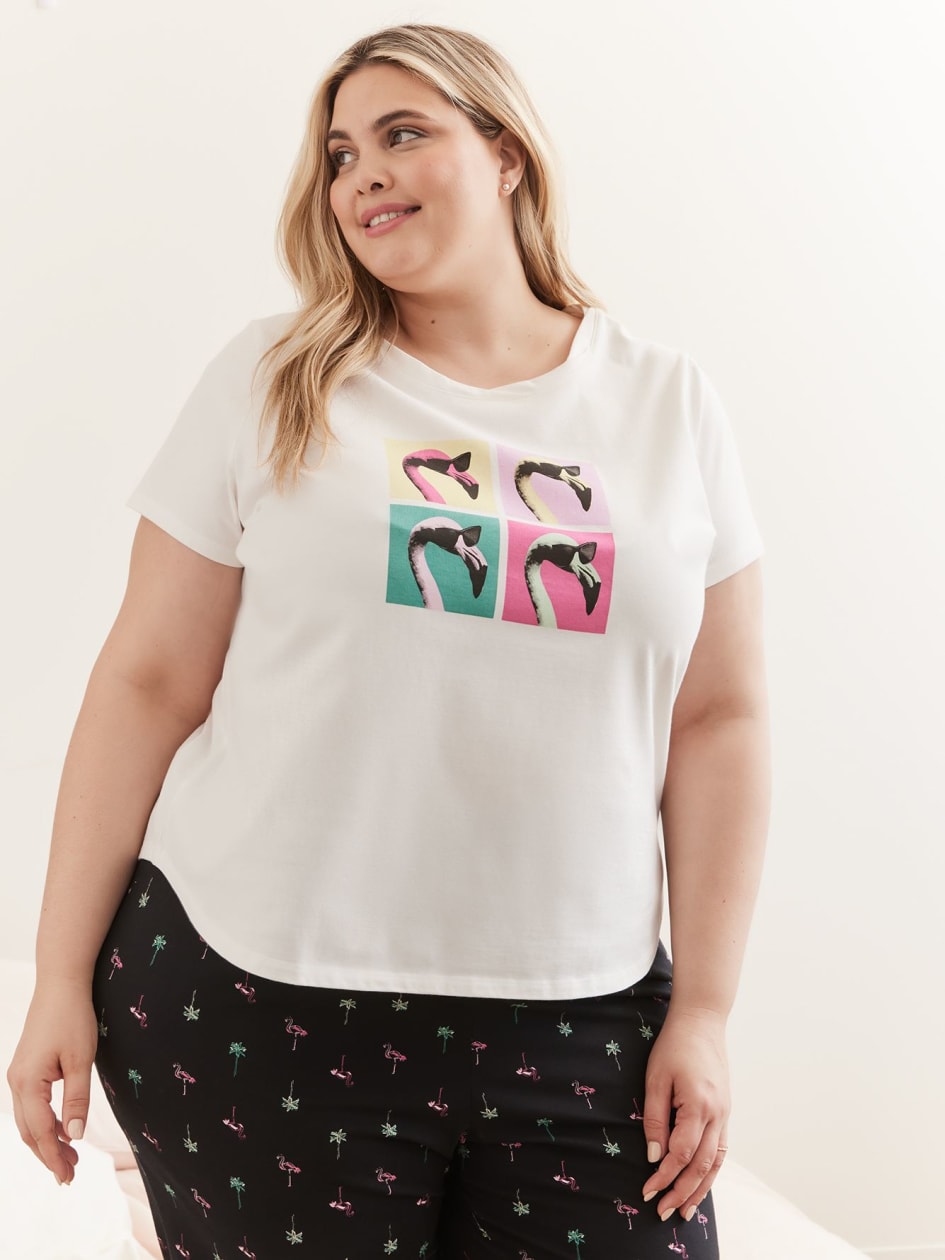 T-shirt pyjama en coton, imprimé de flamants roses - ti VOGLIO