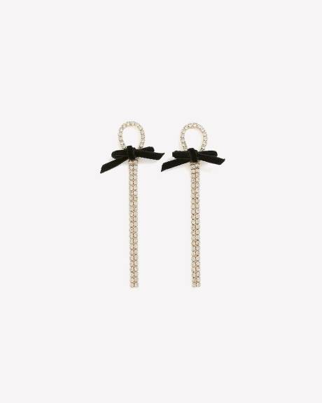 Drop Earrings with Rhinestones and Velvet Bow