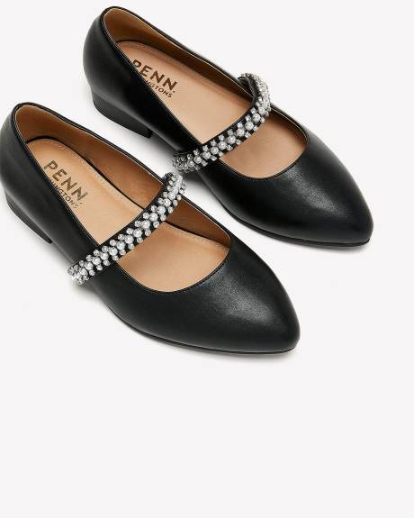 Extra Wide Width, Pointed Flat Shoes with Fancy Strap