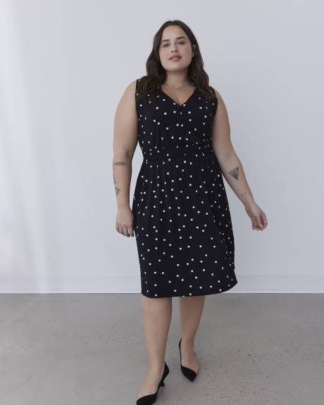 Robe imprimée sans manches avec taille élastique à smocks