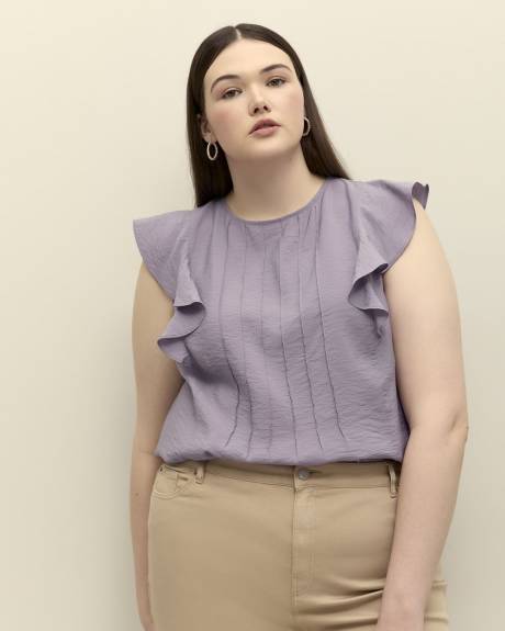 Pintuck Blouse with Short Flutter Sleeves