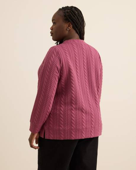 Long-Sleeve Cable Knit Buttoned Crewneck Top Long-Sleeve Cable Knit Buttoned Crewneck Top