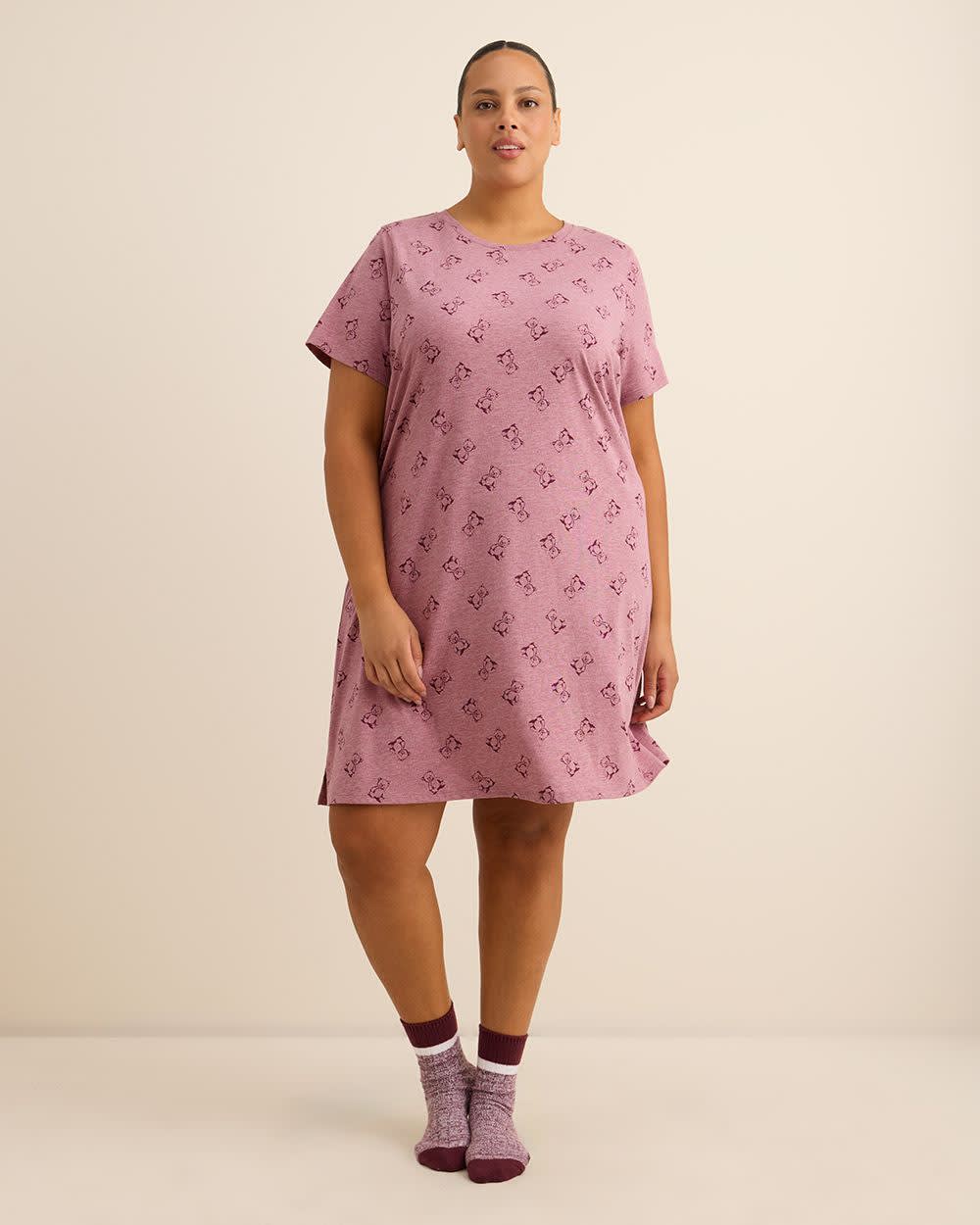 Purple Short-Sleeve Heather Knit Sleepshirt with Teddy Bear Print - ti Voglio Purple Short-Sleeve Heather Knit Sleepshirt with Teddy Bear Print - ti Voglio