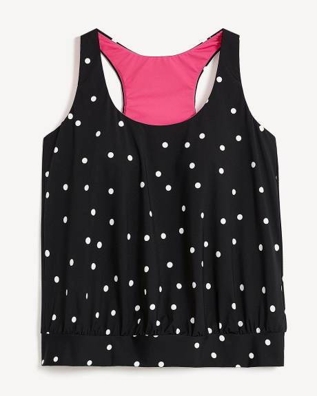 Tankini noir à pois avec bande de taille et dos nageur