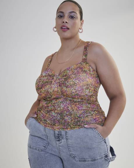 Sleeveless Shirred Knit Bustier, Camo Dot Print - Addition Elle