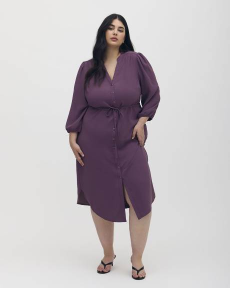 Silky Midi Shirt Dress with Waist Drawstring - Addition Elle