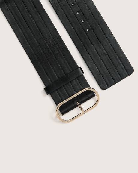 Wide Black Faux Leather Elastic Belt