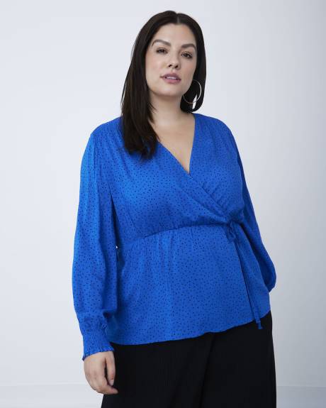 Printed Long-Sleeve Blouse with Wrap Neckline