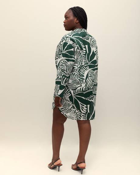 Chemisier long cache-maillot en coton à motif de feuillage