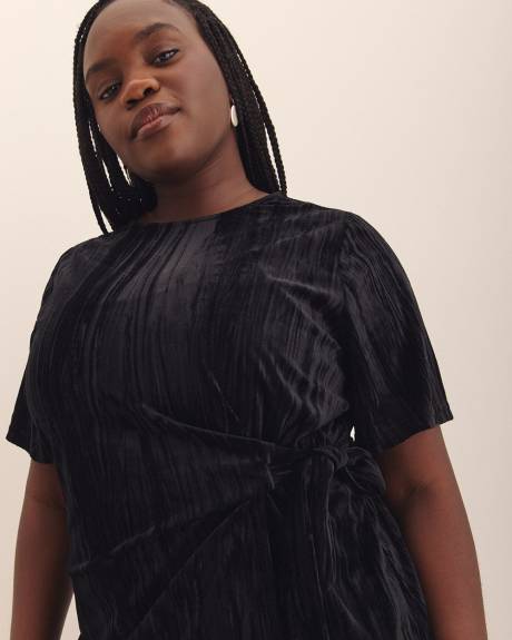 Robe t-shirt en velours avec noeud sur le côté