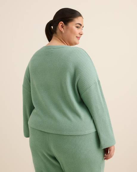 Long-Sleeve Crop Waffle Knit Pyjama Top with Placket - ti Voglio