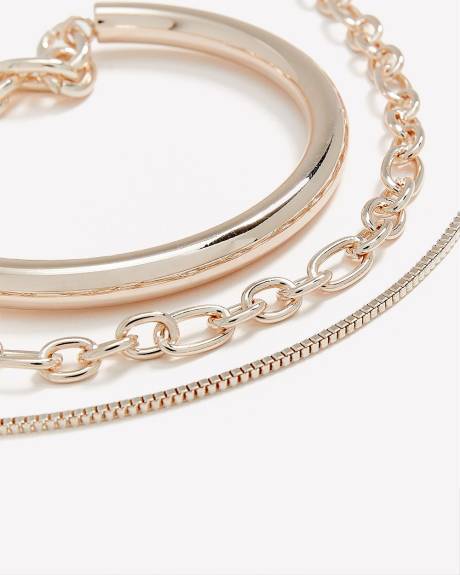 Rose Gold Assorted Cuff and Chain Bracelets, Set of 3