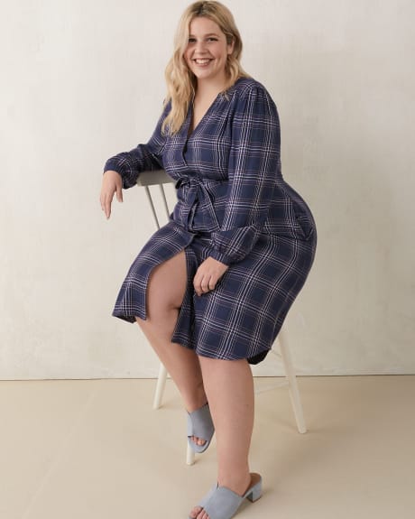 Long-Sleeve Plaid Shirt Dress With Buttons