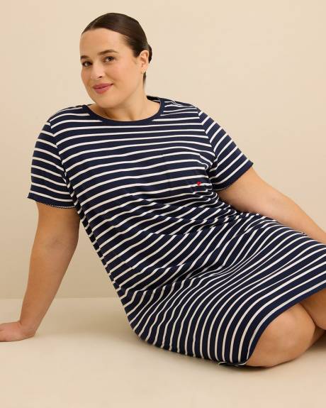 Striped Short-Sleeve Sleepshirt with Pocket - ti Voglio