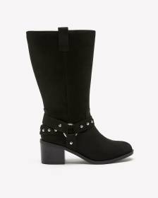 Extra Wide Width, Black Mid-Calf Boot with Studded Harness