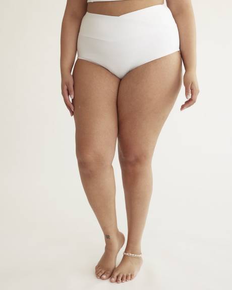 White High-Waisted Crisscross Ribbed Swim Brief