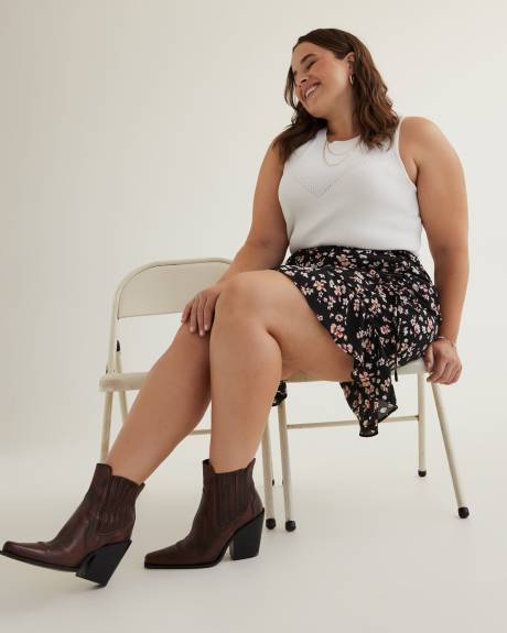 Floral Pull-On Tiered Skirt with Rushed Drawstring