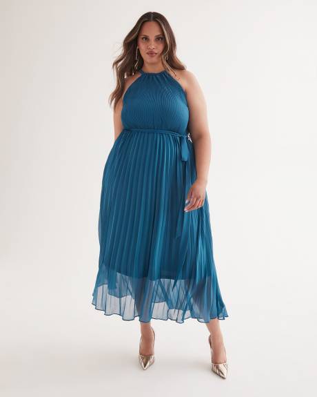 Robe longue plissée à col licou - City Chic