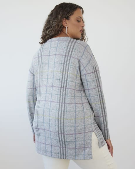 Haut en tricot imprimé à manches longues avec ourlet asymétrique
