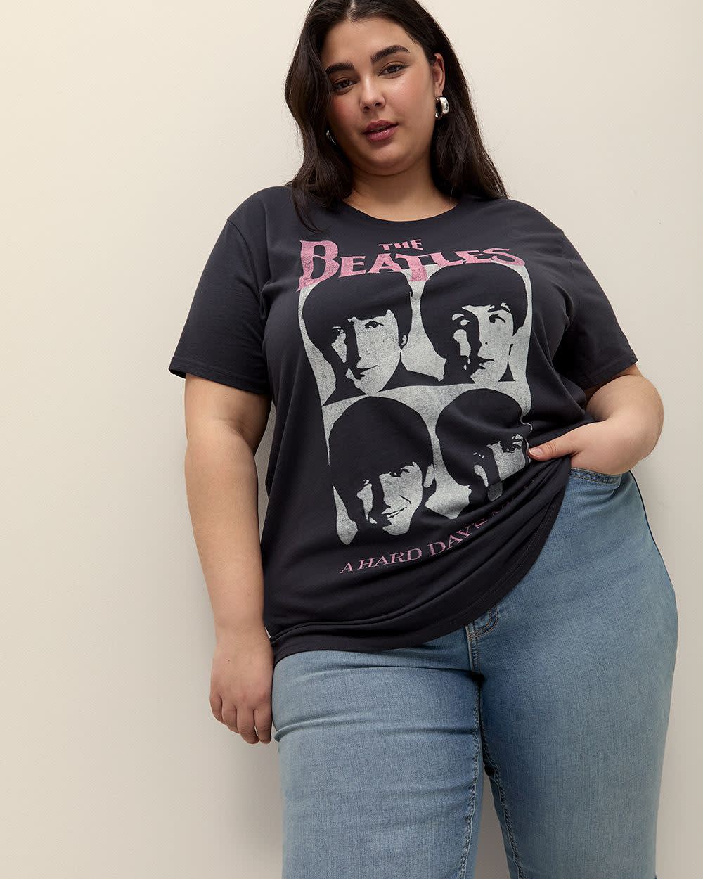 Black Short-Sleeve Crewneck Tee with The Beatles Print