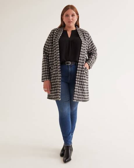 Textured Coatigan with Pockets, Black and White