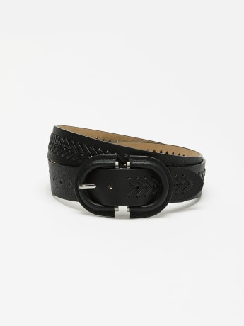 Black Faux Leather Waist Belt with Herringbone Pattern