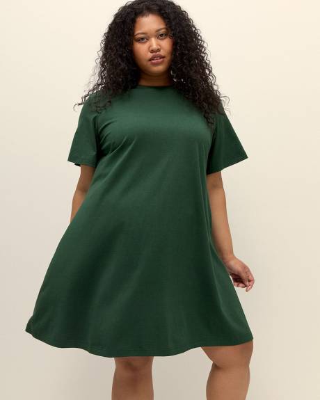 Responsible, Crewneck Swing Dress with Short Flutter Sleeves