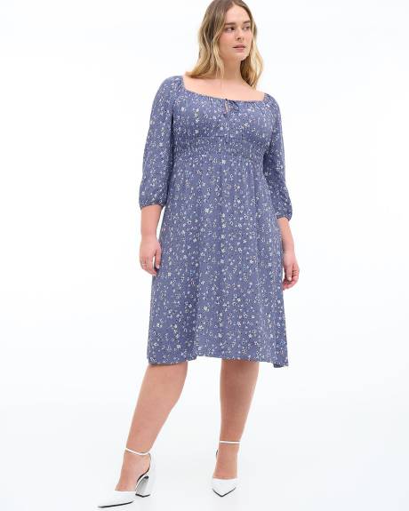 Woven Dress with 3/4 Sleeves - Addition Elle