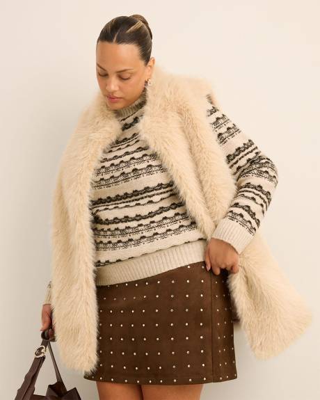 Brown Faux-Suede Mini Skirt with Rhinestones