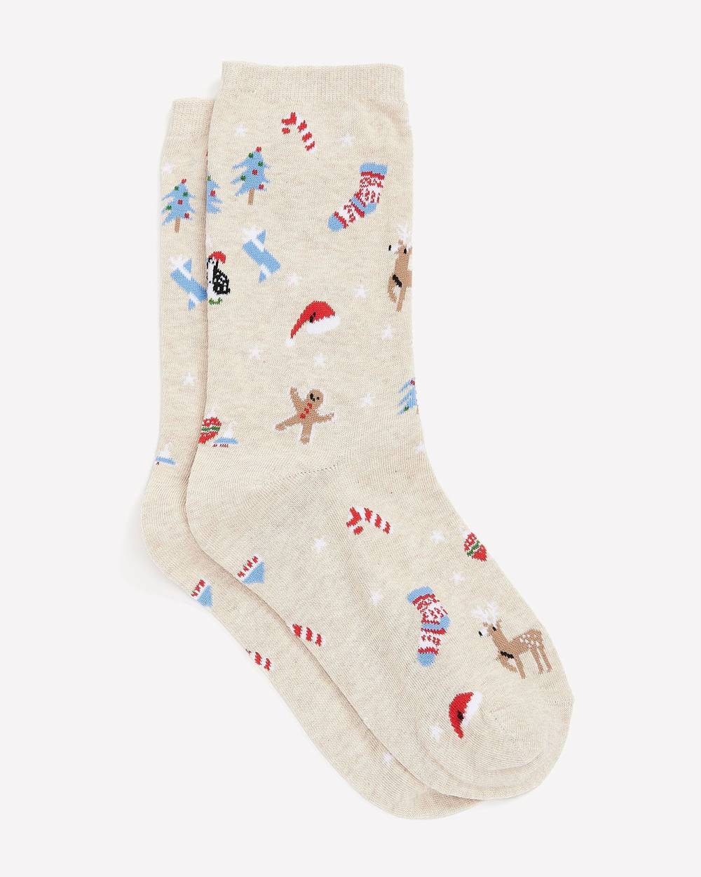 Cozy Crew Socks with Holiday Print