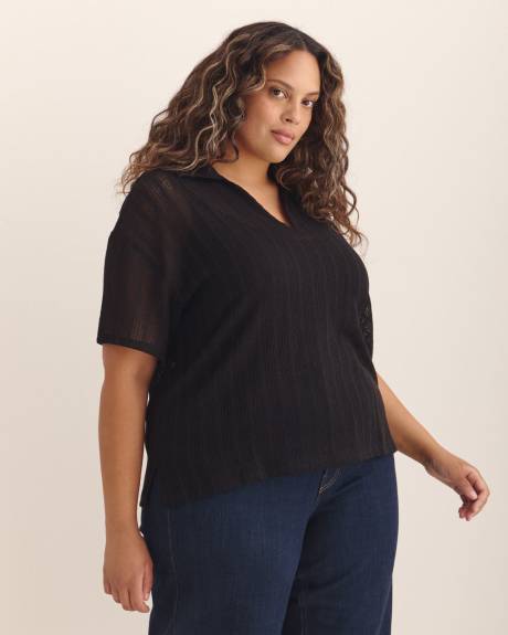 Short-Sleeve Sheer Polo Top