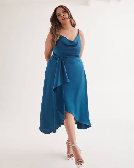 Cowl-Neck Faux-Wrap Satin Maxi Dress - City Chic