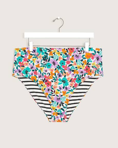 Culotte de maillot réversible, fleurs/rayures