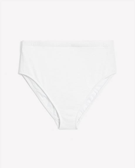 Textured White High-Waisted Swim Brief