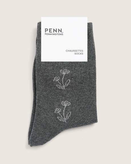 Crew Socks with Side Floral Placement Print