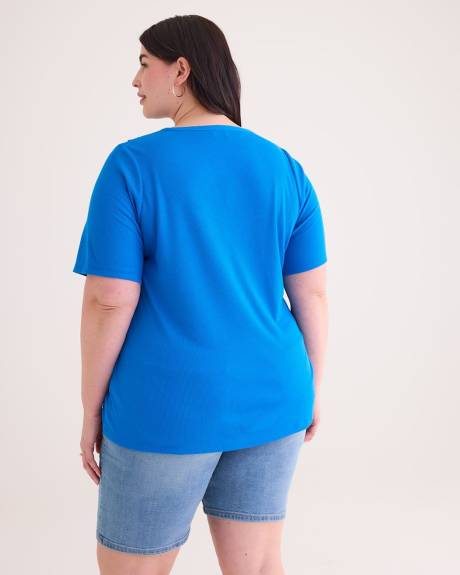Knit Top with Embroidered Split Neckline