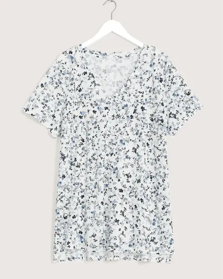 T-shirt long imprimé en mélange de lin avec encolure en V