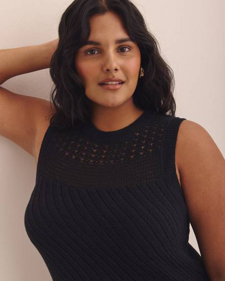 Robe longue noire sans manches en tricot crocheté - Addition Elle
