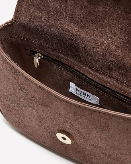 Brown Faux-Suede Embellished Handbag