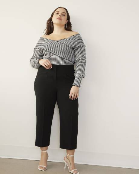 Criss-Cross Smocking Neckline Knit Top