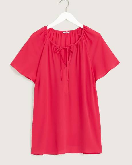 Blouse longue unie à manche courtes à volants, tissu responsable