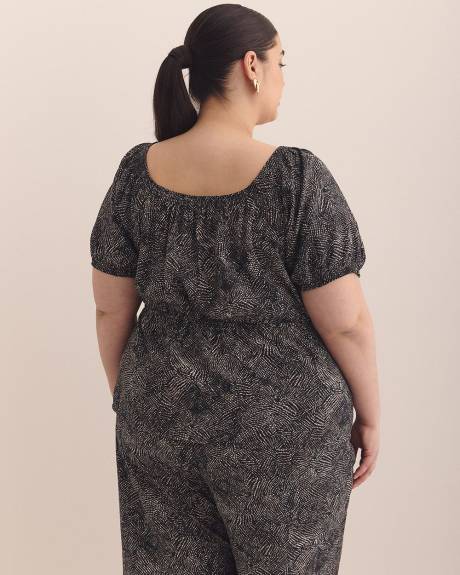 Square Neck with Short Balloon Sleeves Blouse