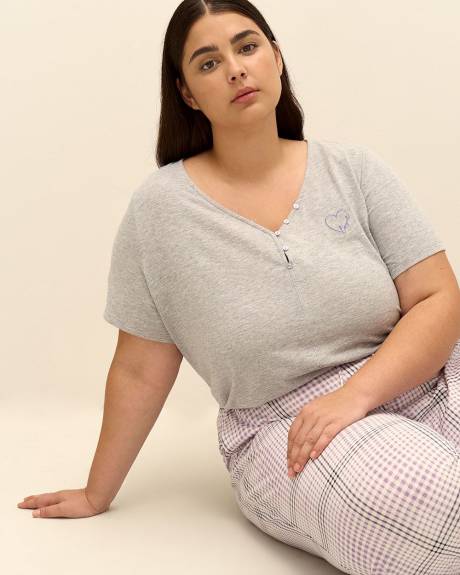 Haut de pyjama gris avec col en V boutonné - ti Voglio