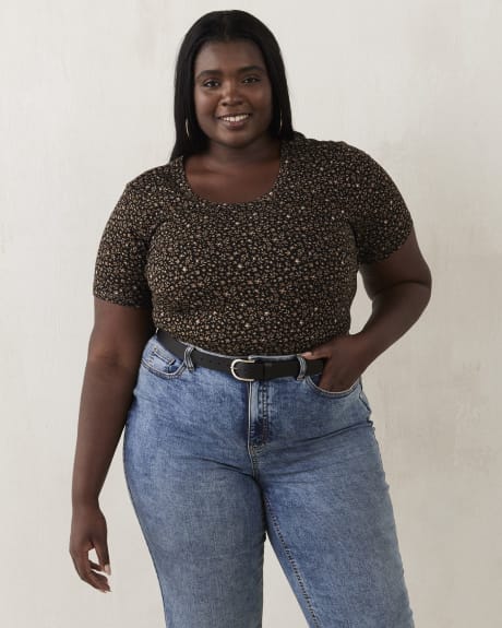 Printed U-Neck Boyfriend Loose Tee