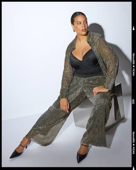 Meredith Shaw x PENN - Petite, Wide-Leg Metallic Pleated Pant