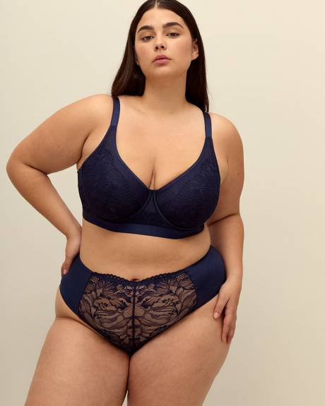 Blue High-Cut Satin and Lace Brief - Déesse Collection