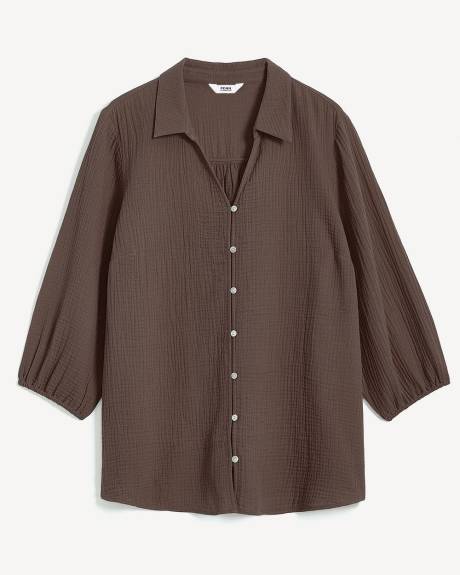 Buttoned Down Shirt with 3/4 Balloon Sleeves