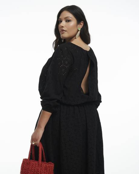 Black Eyelet Blouse with Slit Back - Addition Elle