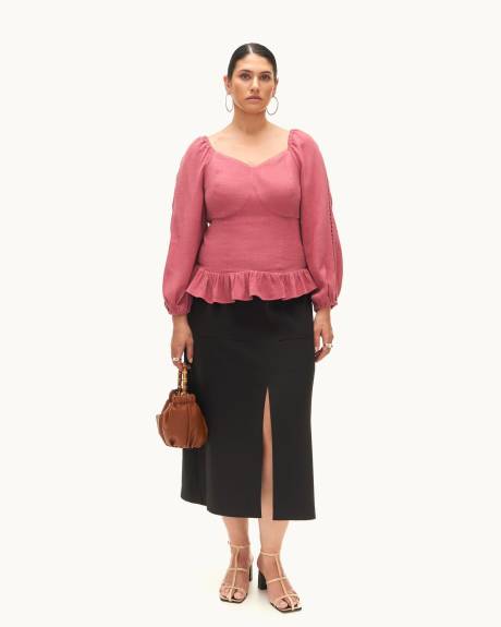 Blouse with Sweetheart Neckline and Smocked Back - Addition Elle